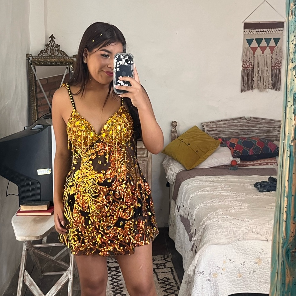 Elegant Gold and Black Women's Dress